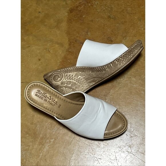 Bella-Vita Shoes - Bella Vita White Wedge Sandals Size 9 Made in Italy Leather Nude Design…